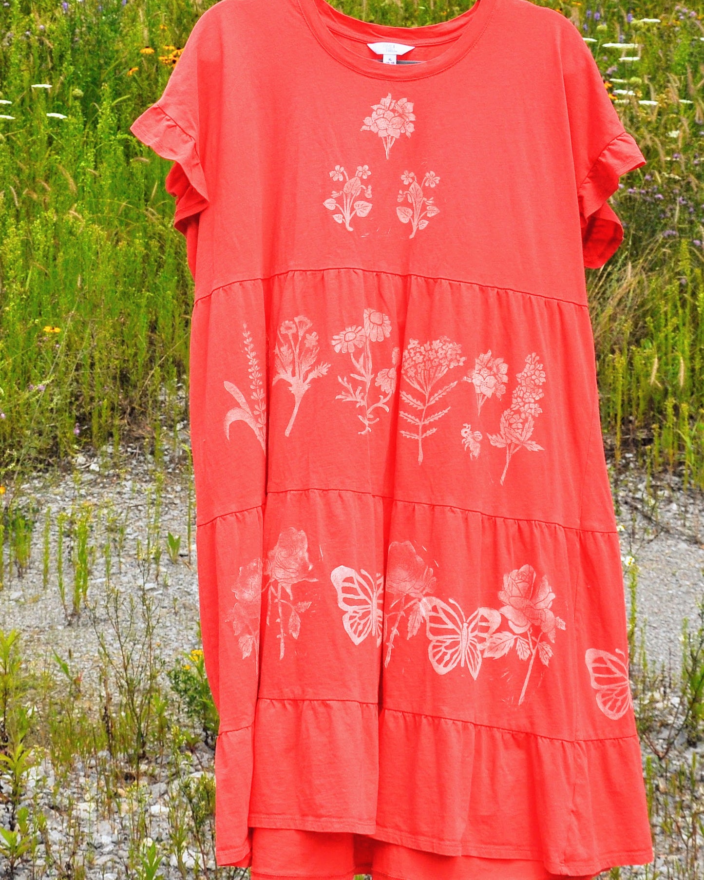 The Pollinator, Flutter Sleeve Tiered Cotton Dress